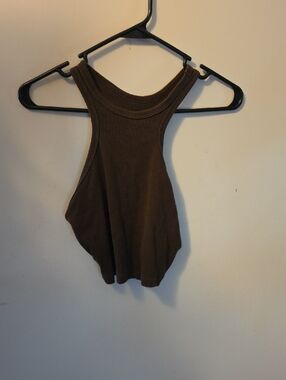 Ribbed Racerback Crop Top in Brown